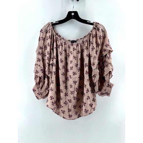 American Eagle Outfitters Tops - American Eagle Women's Dusty Pink Floral Stretch Boat Neck Top Shirt Size Medium